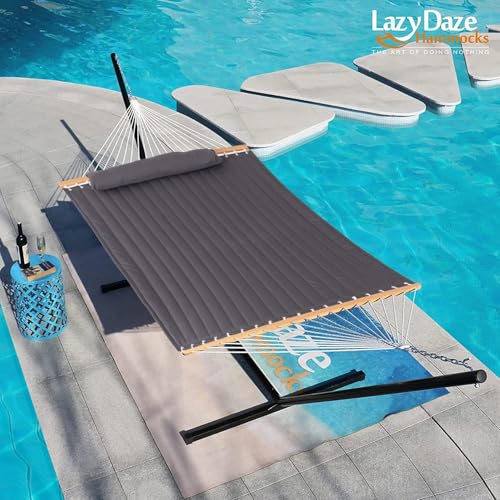 Lazy Daze Double Quilted Hammock with Pillow for Outside, Fit 13-15Ft Stand - color: Dark Gray