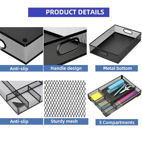 2 Pack Desk Drawer Organizer, Metal Mesh Drawer Organizer Tray for Office Home Supplies
