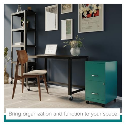 Hirsh Industries Space Solutions 2 Drawer Metal Mobile File Cabinet with Lock, Letter Size, Teal, Fully Assembled