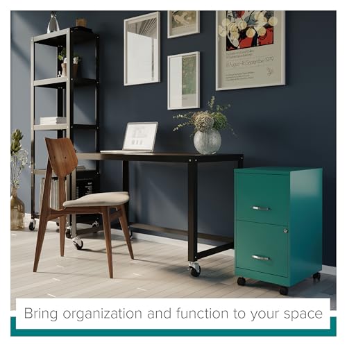 Hirsh Industries Space Solutions 2 Drawer Metal Mobile File Cabinet with Lock, Letter Size, Teal, Fully Assembled