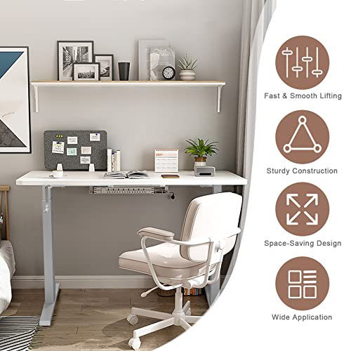 Sit to Stand Workstation Frame, Manual Height Adjustable Standing Desk Frame w/ Foldable Hand Crank, Cable Tray & Hanging Hook, Adjustable Footpads, Ergonomic Desk Frame for Home Office, Black (GREY) - color: Grey