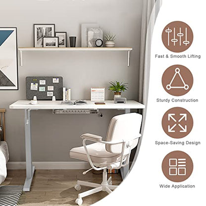 Sit to Stand Workstation Frame, Manual Height Adjustable Standing Desk Frame w/ Foldable Hand Crank, Cable Tray & Hanging Hook, Adjustable Footpads, Ergonomic Desk Frame for Home Office, Black (GREY) - color: Grey