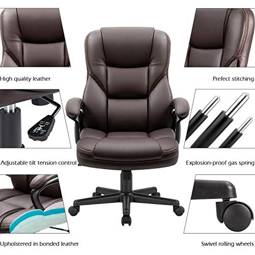 Furmax Office Executive Chair High Back Adjustable Managerial Home Desk Chair, Swivel Computer PU Leather Chair with Lumbar Support (Brown) - color: Brown