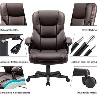 Furmax Office Executive Chair High Back Adjustable Managerial Home Desk Chair, Swivel Computer PU Leather Chair with Lumbar Support (Brown) - color: Brown