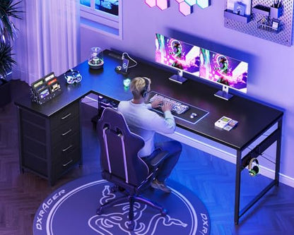 AODK 67" L Shaped Gaming Desk with 4 Drawers and Power Outlets, Black - color: Black, size: 67 Inch