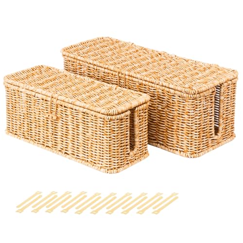 Cable Management Box, Cord Organizer with Lid & Cable Ties - Natural Set | Handmade Open Slots Cord Hider Outlet Covers for Power Strip TV PC Router Charger Under Desk Storage - color: Natural, size: Set (L+M)