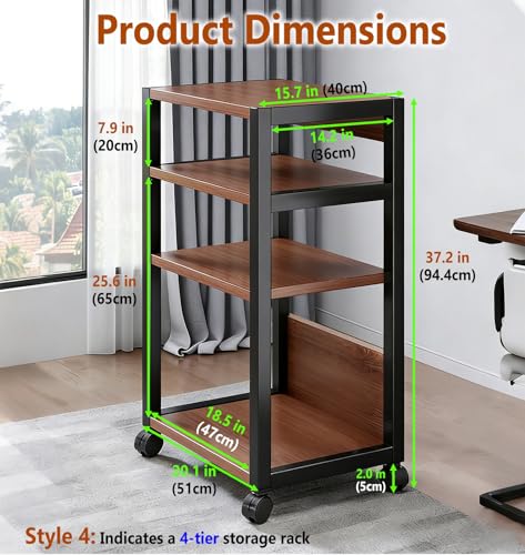 Mobile Printer Under Desk Cart for Documents, Storage Office Machine Stand with Steel Frame, Multi-Tier Shelf for Home Easy-Assemble(4-Tier) - size: 4-Tier