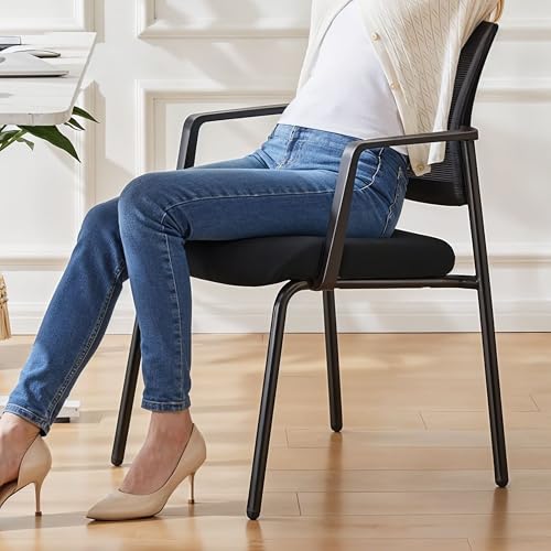 Simple Deluxe 2-Pack Armless Guest Chairs, Ergonomic Mesh Back & Padded Fabric Seat, Stackable Non-Wheeled Design for Office Waiting Rooms, Lobbies, Conferences & Home Desks - color: Black, size: 2 Pack Mesh Back