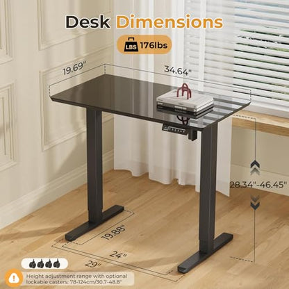 JOY worker Small Glass Standing Desk, 35" Electric Stand Up Desk on Wheels - color: Black Glass, size: 35" * 20"