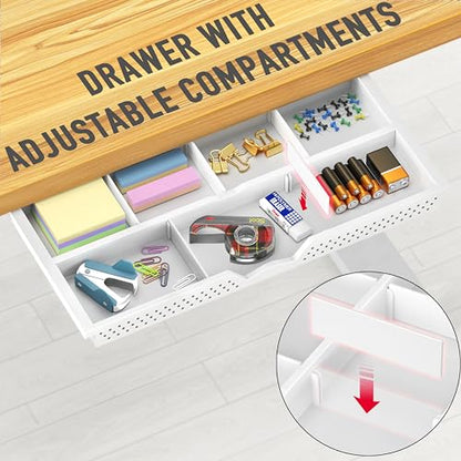 SHW Mobile Electric Height Adjustable Standing Desk w/Drawer, Walnut | 40" Wide Top | w/ Memory Presets and Cable Management | Drawer with adjustable compartments | Hanging Hooks - color: Oak