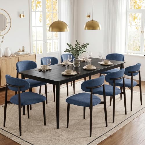 UVV Dining Chairs Set of 8, Metal Kitchen Chairs with Modern Fabric Upholstered for Dining Room, Navy Blue - color: Navy-black, size: Set of 8