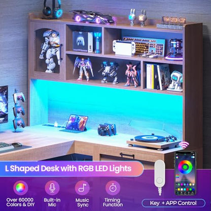 SEDETA 61" L Shaped Office Desk with Drawers and Storage, Light Brown - color: Brown, size: 61 inches