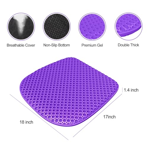 Large Gel Seat Cushion for Long Sitting with Non-Slip Cover, Soft & Breathable, Seat Cushion for Chair, Car, Office, Desk Chair, Wheelchair (18" x 17") - size: 18" x 17"