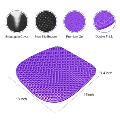 Large Gel Seat Cushion for Long Sitting with Non-Slip Cover, Soft & Breathable, Seat Cushion for Chair, Car, Office, Desk Chair, Wheelchair (18" x 17") - size: 18" x 17"