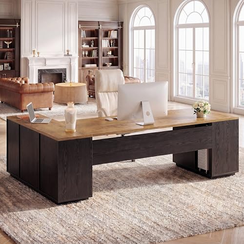 Tribesigns 85.8-Inch L-Shaped Executive Desk, Natural & Black - color: Natural & Black