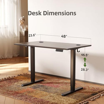Claiks Electric Height Adjustable Standing Desk, 48x24 Inch, Deep Black | Smooth Height Adjustment, 3 Memory Presets, Cable management hub & hook, Stable Steel Frame, 156 lbs Capacity, Easy Assembly - color: Deep Black, size: 48