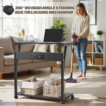 FANXIYQ Computer Tower Stand with Charging Station, Adjustable Height PC Tower Stand for Floor & Carpet, Rolling CPU Holder Cart with Top Shelf, Under Desk PC Cart, Black - color: Black