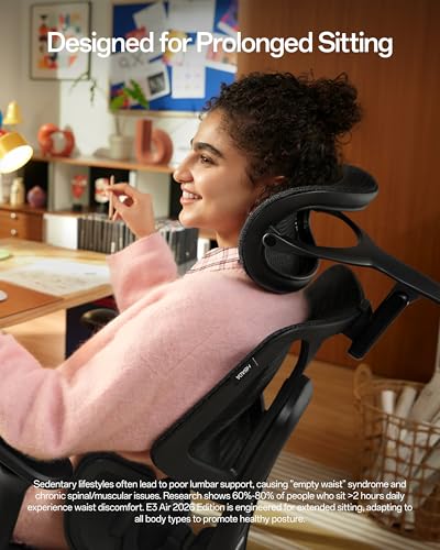 Hbada E3 Air 2026 Ergonomic Office Chair, 3-Zone Lumbar Support, Comfy Home Office Chair with Auto Recline, 4D Headrest & Armrests, 140° Tilt for Work & Relax with Footrest, Black with Footrest - color: Jet Black