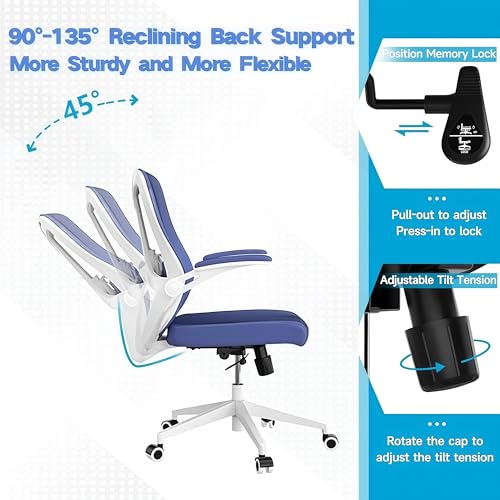 Office Chair (02BLue) | Smooth-rolling casters, space-saving design, height adjustable, for home office and gaming, sturdy construction - color: 02blue