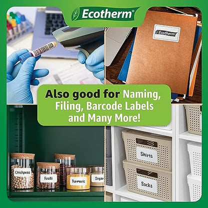 2.25" x 1.25" Thermal Labels | 6 Rolls | 12600 Labels | fits Zebra, Munbyn, Rollo, Godex, Arkscan, iDPRT, Offnova Thermal Label Printers and More | Blank White Adhesive Stickers by Ecotherm - size: 2.25 x 1.25 - 12600 Labels