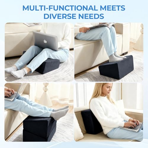 3-Level Adjustable Foot Rest for Under Desk at Work, Black, 17x11.2x17 Inch | Ergonomic High-Density Foam Footstool Footrest Pillow with Crystal Velvet & Washable Cover for Office/Home/Game Chair - color: Black
