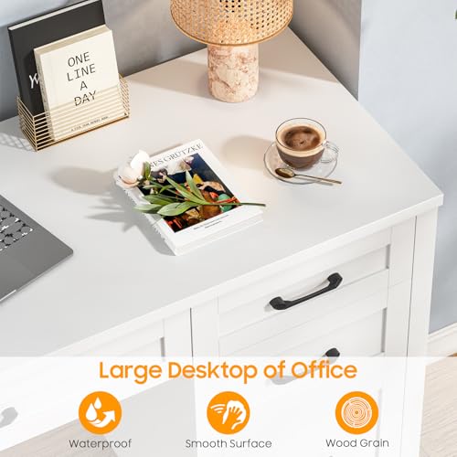 Farmhouse 47" Executive Desk, Computer Desk with File Drawer, Cream White - color: Cream White, size: Right Mounted