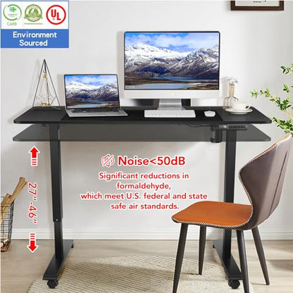 Electric Adjustable Standing Desk with Wheels, 63'' x 24'' Sit Stand with Dual Crossbeam Structure and Mouse Pad, 27''-46'' Lifting Range (Black) - color: Black, size: 63 x 24''