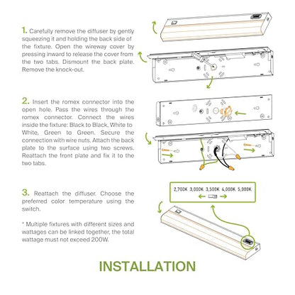 ASD LED Under Cabinet Lighting Hardwired, 24 Inch 12W 2700K-5000K Selectable, 1051LM, CRI90+, Direct Wire Linkable Under Counter Lights for Kitchen, Dimmable Under Cabinet Lights, Bronze, UL, 12 Pack - color: 24 Inch Bronze, size: 12 Pack
