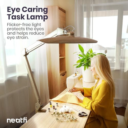 Neatfi LED Desk Lamp, 2200 Lumens, 24W, 20-Inch Head (Brown Wood) - color: Brown Wood, size: Non-CCT with Clamp