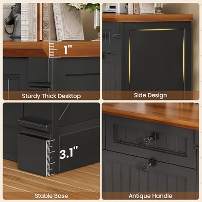 SEDETA 4 Drawers File Cabinet, 33" Farmhouse Filing Cabinets for Home Office fit Legal/Letter/A4 File, Wood Office File Cabinet with Power Outlets, Printer Stand with Storage, Black+Brown - color: Black+brown