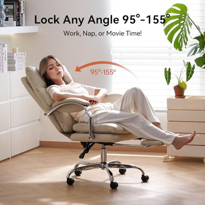 Massage Office Chair with Foot Rest Ergonomic Heated Desk Chairs | High Back PU Leather Massage Recliner with Lumbar Support 155° Reclining Swivel Wheels Computer Chairs for Home Office, White - color: Whtie