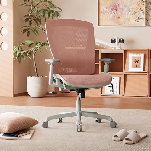 ELABEST Mesh Office Chair,Ergonomic Computer Desk Chair,Sturdy Task Chair- Adjustable Lumbar Support & Armrests,Tilt Function,Comfort Wide Seat,Swivel Home Office Chair (Pink) - color: Pink