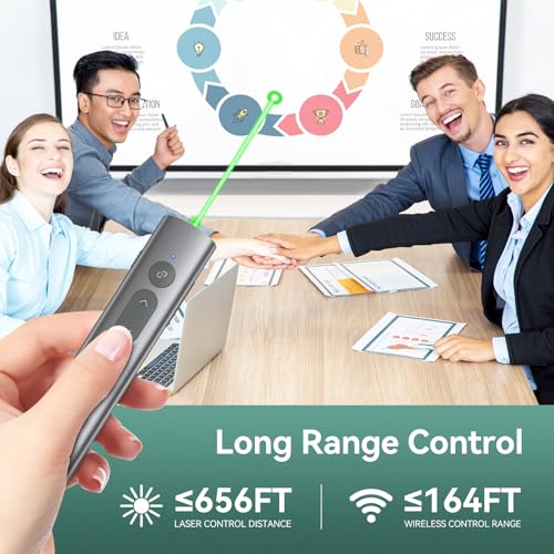 Wireless Presentation Clicker PowerPoint Remote: USB C A Presenter PPT Power Point Google Slide Advancer with Green Laser Pointer Smart Board Clicker for Computer Laptop Mac Projector Office Classroom - style: Metal & Green Laser