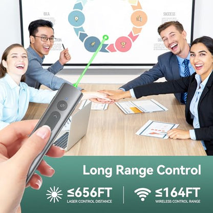 Wireless Presentation Clicker PowerPoint Remote: USB C A Presenter PPT Power Point Google Slide Advancer with Green Laser Pointer Smart Board Clicker for Computer Laptop Mac Projector Office Classroom - style: Metal & Green Laser