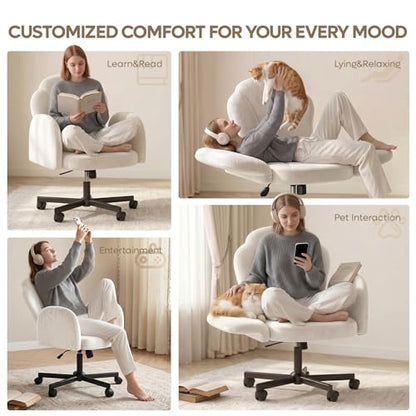 Bestier Criss Cross Office Chair with FILP-Up Armrests, White Velvet | Rocking Recline,Swivel Makeup Vanity Chair with 5-Level Folding Armrest, Cross Legged Desk, Adjustable Height Swivel Chair - color: White Velvet