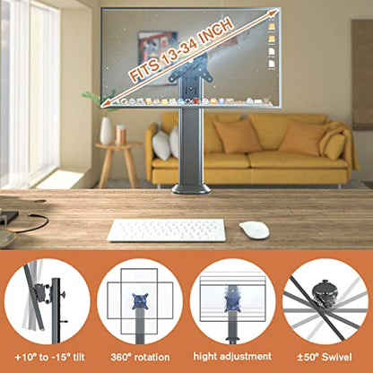 HEMUDU Single Desk Monitor Arm Mount Stand Fit for 13 inch to 32 inch Flat Curved Computer Screen with Swivel, Height Adjustable, Rotation,Holds up to 77lbs, Black - size: 13 inch - 32 inch