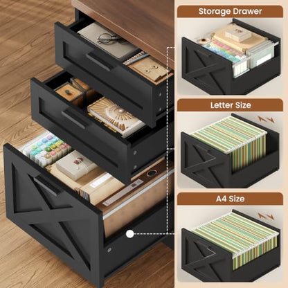 SEDETA 67" Farmhouse Executive L Shaped Desk with 3 Drawers - color: Black and Brown, size: L Shaped Desk (67")