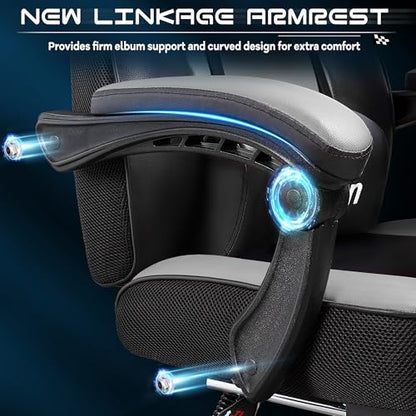 Gaming Chair for Adult, Computer Chair with Footrest Video Game Chair Big and Tall Gaming Chair with Massage Lumbar Support, Adjustable Height and 360° Swivel Seat(Grey) - color: Grey