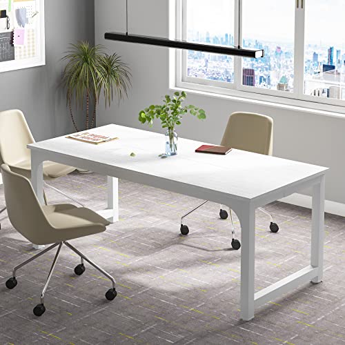 Tribesigns Modern Computer Desk, 70.8 x 31.5 inch Large Office Desk Computer Table Study Writing Desk Workstation for Home Office, White Metal Frame - color: White, size: 70.8*31.5 inch