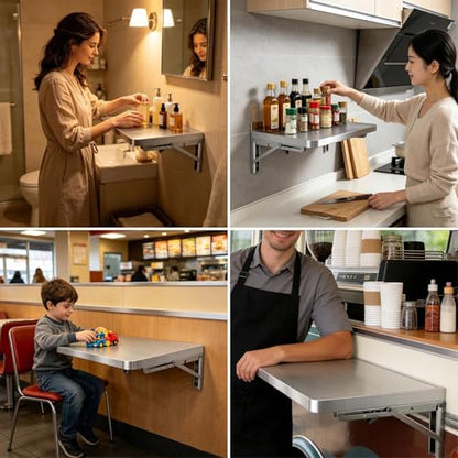 304 Stainless Steel Wall Mount Folding Table 16 20 24 28 32 36 40 43 47 51 59 71in Kitchen Storage Shelf Drop Down Heavy Duty Foldable Wall Mount Shelving for Kitchen Balcony(80x40cm/31.5x15.7in) - size: 80x40cm/31.5x15.7in