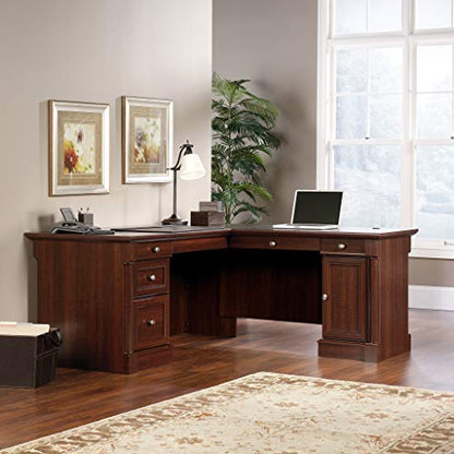 Sauder Palladia L Shaped Desk with Drawers, Office Desk with File Cabinet Storage, Cable Management, Keyboard Tray, in Select Cherry finish - color: Select Cherry