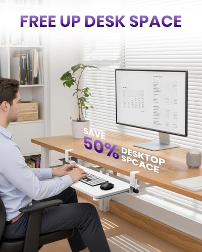 Ergonomic Mouse & Keyboard Tray Under Desk, 20x11.8 in Board, White - color: White, size: Small