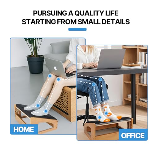 Ergonomic Foot Rest Under Desk,4 Adjustable Height Foot Stool - color: Natural01