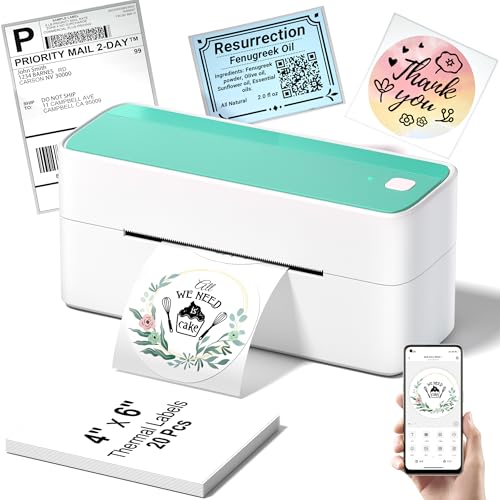 Phomemo Bluetooth Thermal Shipping Label Printer, 241BT Wireless Thermal Label Printer for Shipping Packages, Inkless Thermal Shipping Label Printer, Compatible with iPhone, Android, Green - color: Green