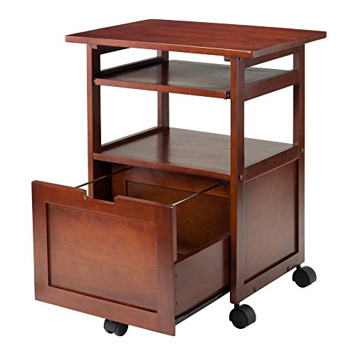 Winsome Piper 3-Shelf Wood Mobile Printer Stand, Brown (94427) | Small Computer Desk, Simple Table for Gaming, Writing, Studying, Crafts, Work, Sturdy Home Office Furniture