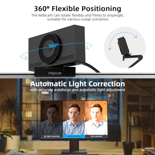 MOSISO 4K Webcam for PC & Laptop with Microphone and Webcam Cover, Auto Light Correction, USB Plug and Play for Live Streaming Video Call Conference Online Lessons Game, Black
