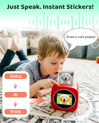 Usteetic Sticker Printer AI Voice-Powered Sticker Maker for Kids – Portable Thermal Inkless Sticker Maker Machine with 3 Paper Rolls–DIY Crafts, Creative Toy Gift for Boys Girls Ages 3+