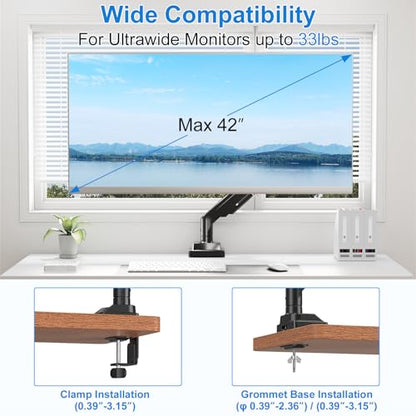 Single Monitor Mount for Max 43" Ultrawide Computer Screens | Hold up 2.2-33lbs Premium Monitor Arm Full Motion Gas Spring Heavy Duty Desk Mount Adjustable VESA Mount 75x75/100x100mm - style: Max 43"