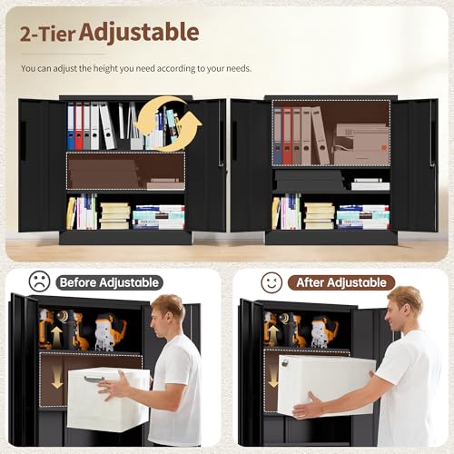 36" H Storage Cabinet with 2 Doors and 2 Adjustable Shelves, Garage Storage Cabinet with Lock, Metal Storage Cabinet, Locking Tool Cabinet Utility Cabinets for Home Office, Garage, Bathroom - size: 36H*32W*16D