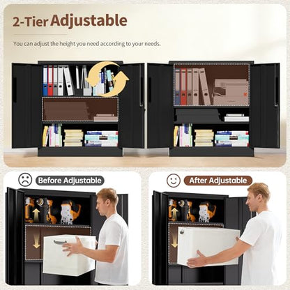 36" H Storage Cabinet with 2 Doors and 2 Adjustable Shelves, Garage Storage Cabinet with Lock, Metal Storage Cabinet, Locking Tool Cabinet Utility Cabinets for Home Office, Garage, Bathroom - size: 36H*32W*16D